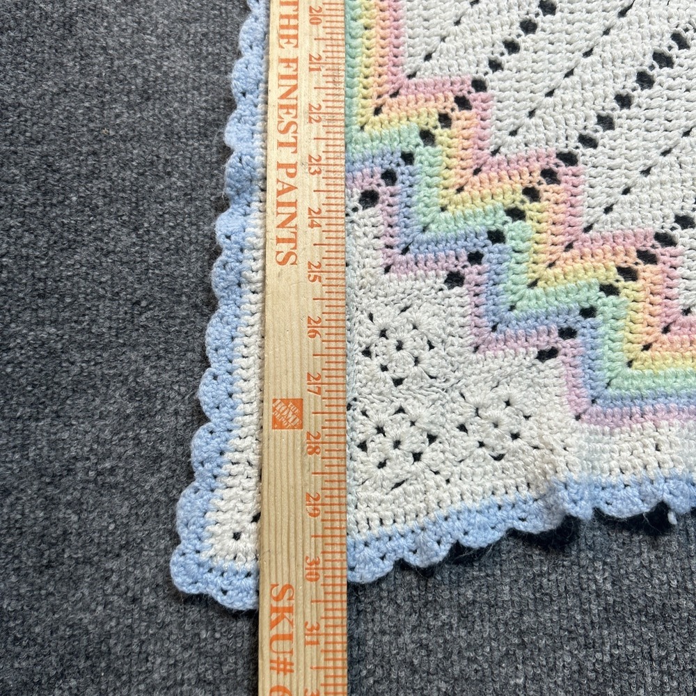Vtg 80s Pastel Rainbow Crochet Baby Blanket Afghan Geometric Grandmacore 30x30 - Picture 3 of 6